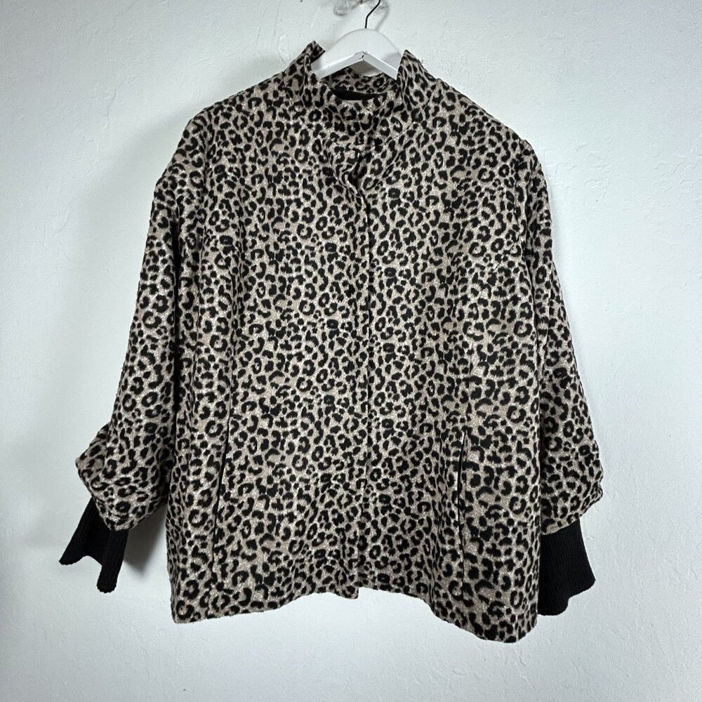 Chico's Leopard Print Jacket Size 3 US 16/18 Animal Pattern Jacket Black Brown